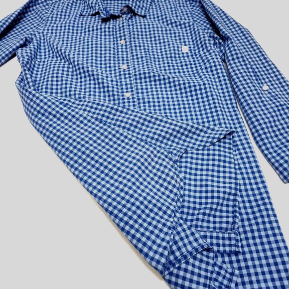 Victorias Secret Blue Gingham Med Button-Up Shirt Dress Long Sleeve Roll Up Tabs - Picture 8 of 11